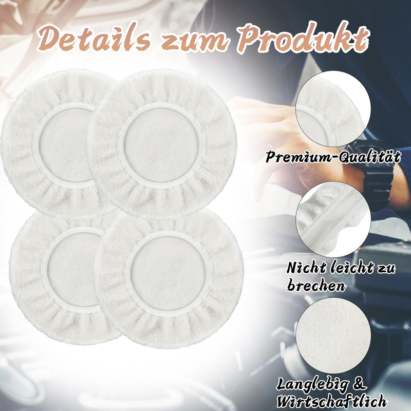 Polishing Machine, Polishing Attachment Cordless Screwdriver, 4 Pieces Polishing Hoods, 250 mm Polishing Pads, Lambswool Polishing Discs for 220 mm-250 mm Polishing Machines, for Car Paint Care, Wax