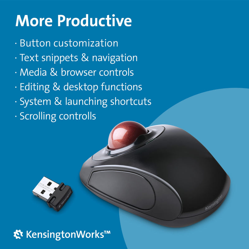 Kensington Orbit Wireless Trackball Mouse with Touch Scroll Ring (K72352US),Black Wireless Mouse