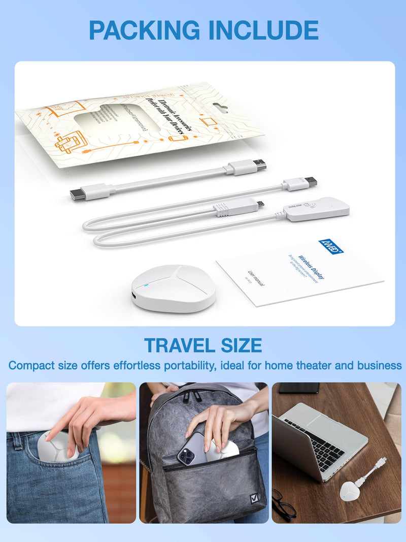 4K Wireless HDMI Display Adapter, SOCLLLife Screen Mirroring Dongle for i-Phone, i-Pad, Android, Windows, Laptop to HDTV/Projector/Monitor, Support Airplay, Miracast for Casting Video & Audio, White 18cm