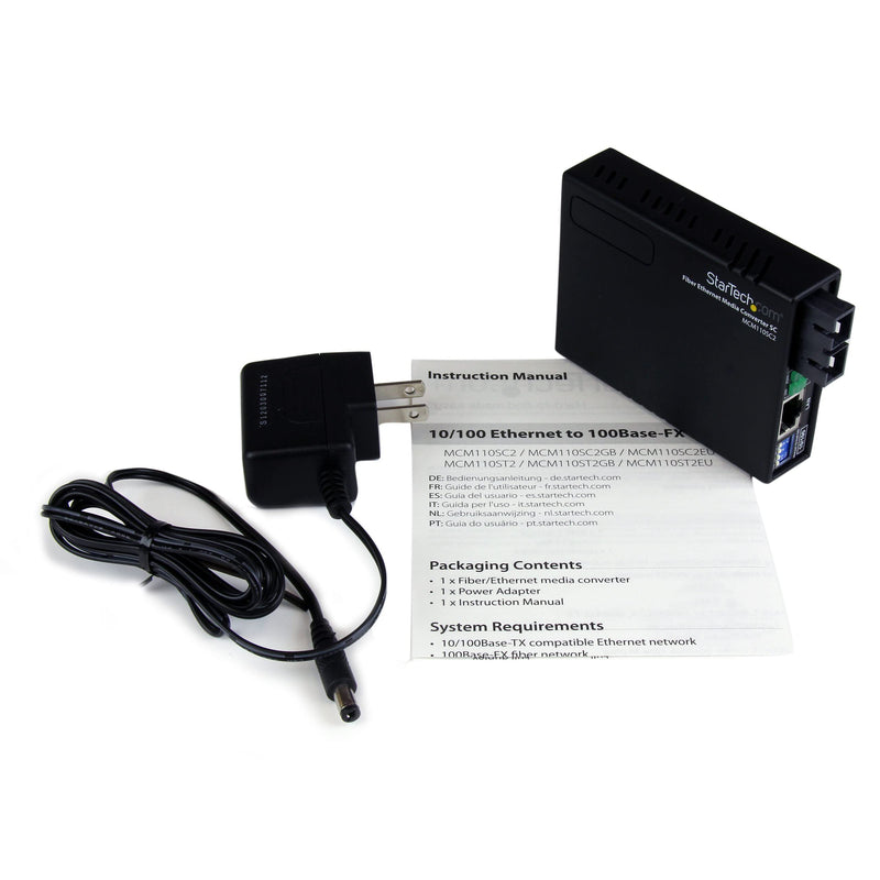 StarTech Multi-Mode (MM) SC Fiber Media Converter, 2km, TAA (MCM110SC2) | 10/100Mbps Networks, Standalone Ethernet to SC MM Fiber Media Converter, 1310nm, For No Chassis Mount 2km | 10/100 Mbps