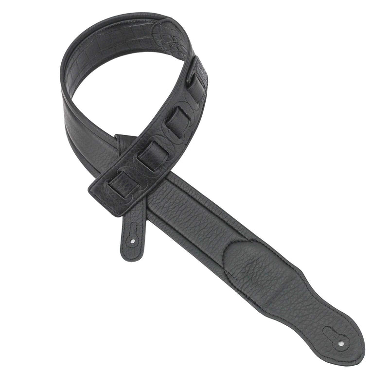 Walker & Williams F-15 Classic Black Textured Gator Finish Padded Guitar Strap