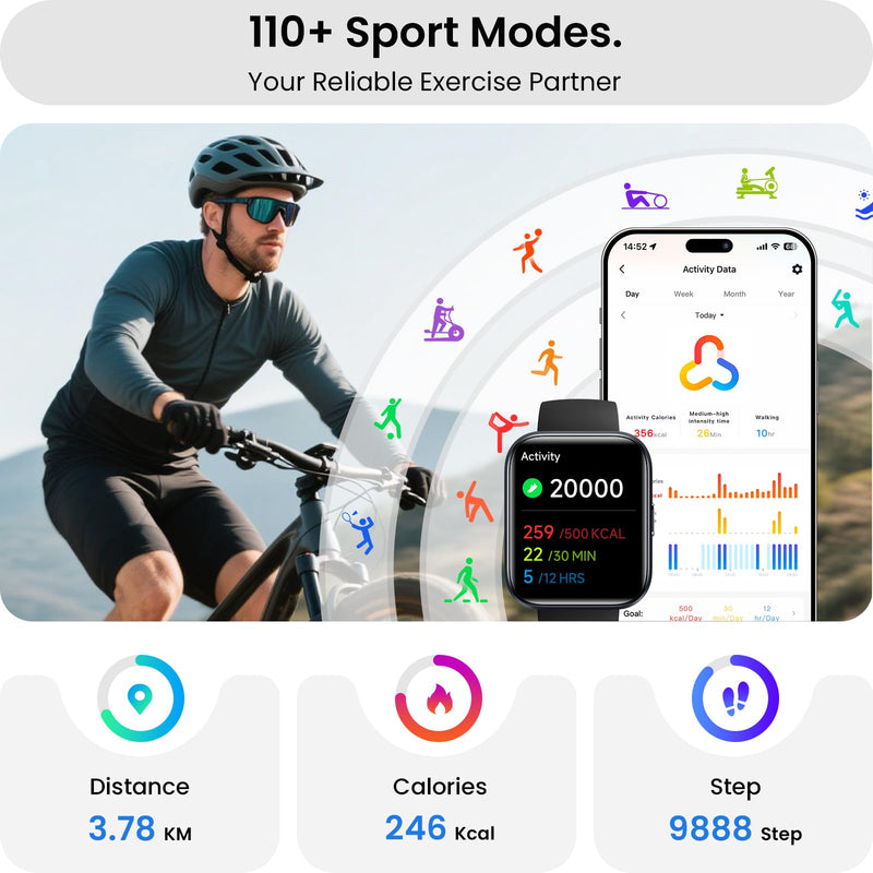 ENOMIR Smart Watches for Men with Call & Alexa, 100+ Modes Fitness Watch | Heart Rate/Sleep/SpO2/Stress Monitor, Mens Smartwatch for Android/iOS/Samsung, 3ATM Waterproof Fitness Tracker, 8 Day Battery Black
