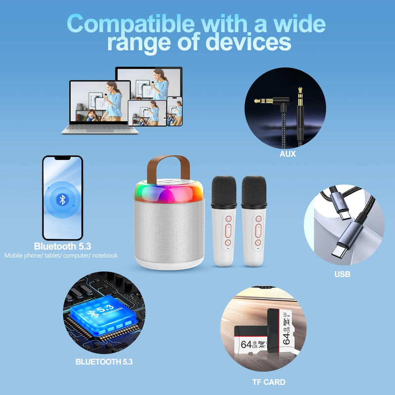 Aveek Karaoke Machine with 2 Wireless Mini Karaoke Microphones,Portable Bluetooth 5.3,Karaoke Audio Microphone All-in-One,Karaoke Machine Suitable for Adults,Children,Birthday Gifts,Family Gatherings