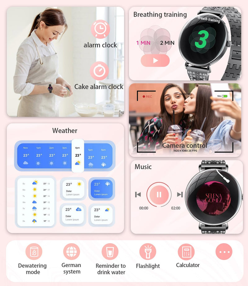 LIGE Ultra-Thin Smart Watch for Women(Answer/Make Calls),1.43" Fitness Tracker Watch with Heart Rate,Clories Tracker 100+ Sports Modes,Always-on Display Women Smartwatch for Android iOS(Black-FV17-H)