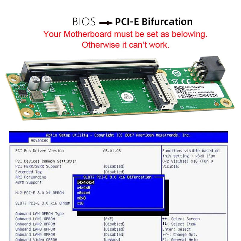 cablecc 2 Port 74Pin PCI-E 16X to PCI-E 5.0 MCIO 8i SFF-TA-1016 Adapter Mini Cool Edge IO Female PCI Expansion Card Adapter with 6Pin GPU Power Port for Expansion Graphics Dual MCIO-8X to PCI-E 16X Station