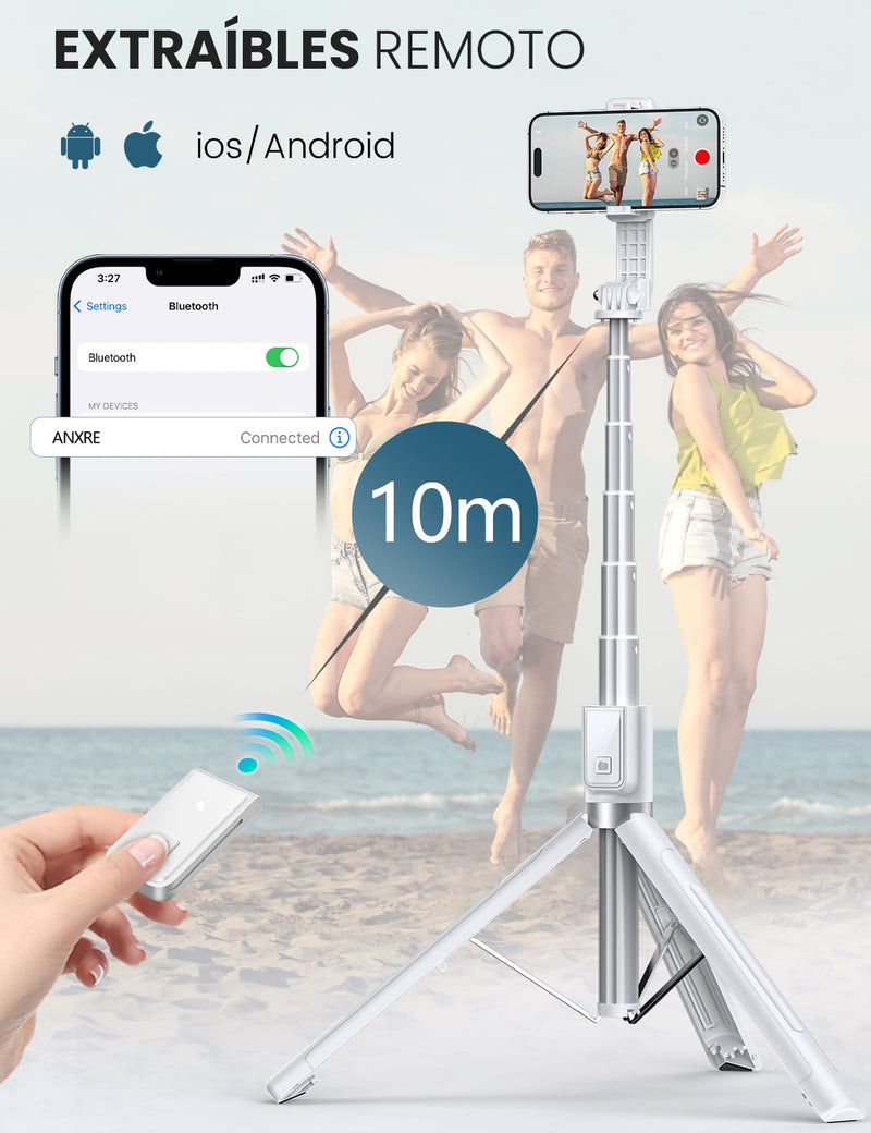 [AUSTRALIA] - 60" Phone Tripod & Selfie Stick with Light, [All in 1] Travel Phone Tripod Selfie Stick Tripod with Remote for Cell Phone Compatible with 4''-7'' iPhone Android Phone Tripod Stand for Vlogging White 