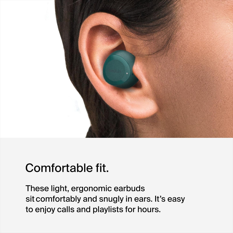Belkin SoundForm Bolt True Wireless Earbuds, Wireless Charging, 28H | In-ear Bluetooth earbuds, IPX4 sweat resistant, USB-C and Qi charging case, mono mode, gym, commute, travel Teal