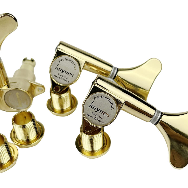 KAYNES Guitar Bass Tuners - 1:18 Ratio Gold Headstock Sealed Machine Heads Tuners Closed Tuning Key Pegs Replacement for Electric Jazz Bass or Precision (4 for Right, Golden) 4 for Right