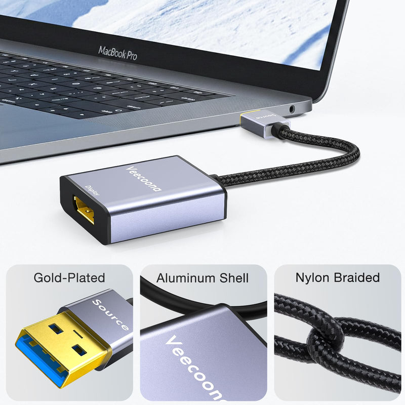 USB to DisplayPort Adapter for Windows 7/8/10/11, MAC OS | 1080P 60Hz USB 3.0 Male to DisplayPort Female Monitor Converter for Windows 7/8/10/11, MAC OS - Requires Driver Silver