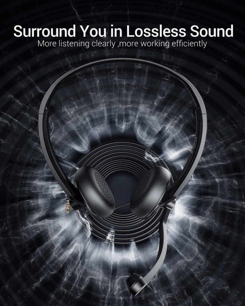 [AUSTRALIA] - FEABASK USB Headset with Microphone for PC Laptop - Wired Computer Headphones with Noise Cancelling Microphone for Home Office Online Class Skype Zoom Meetings,in Line Mute Controls USB+3.5mm Black 