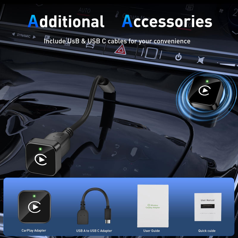 iGENJUN Wireless CarPlay Adapter 2026 Upgrade Mini Design, USB/USB-C Plug & Play Converts CarPlay to Wireless - Easy Use Fast Stable Connection Car Play for iPhone & Android Black