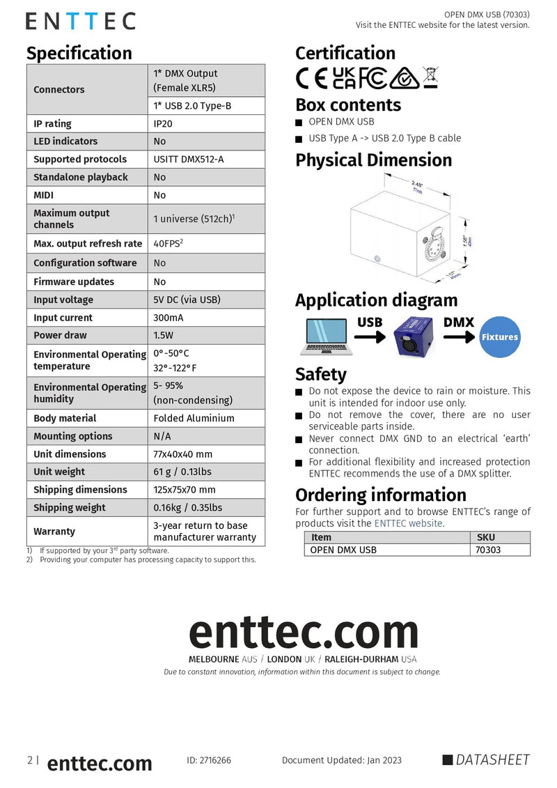 Enttec Open 70303 DMX USB Lighting Interface & SIRS-E 70029 5P Male to 3P Female Adapter (Bundle) - No Software Included - Open Source/Hardware Only/Entry Level Model for Beginners DMX Interface & Adapter Bundle