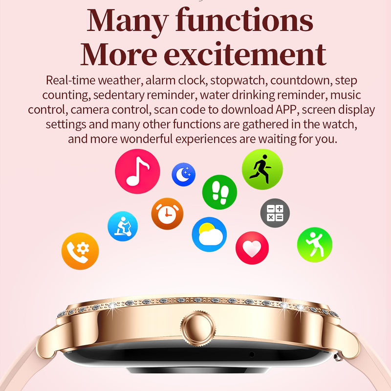 Diamonds Smart Watches for Women, Answer/Make Call Fitness Tracker for Android iOS Phones with AI Voice Control Heart Rate Sleep Monitor Pedometer Grey