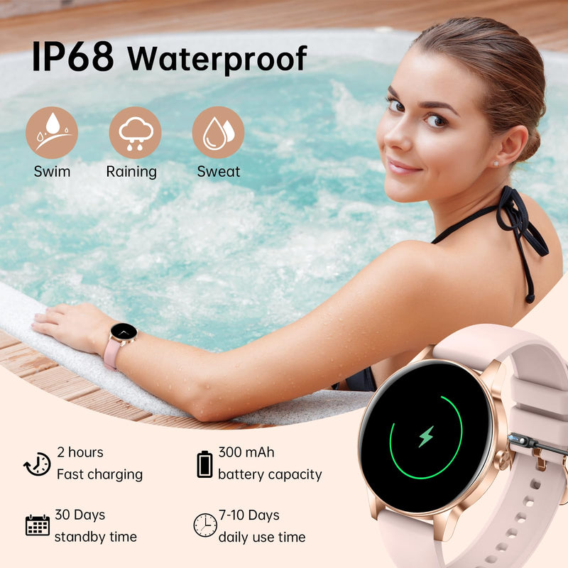 Smart Watch for Women(Answer/Make Calls), 1.27" HD Screen Fitness Tracker with Heart Rate/Sleep Monitor, 130+ Sport Modes IP68 Waterproof Activity Tracking, Smartwatch for Android Phones iPhone