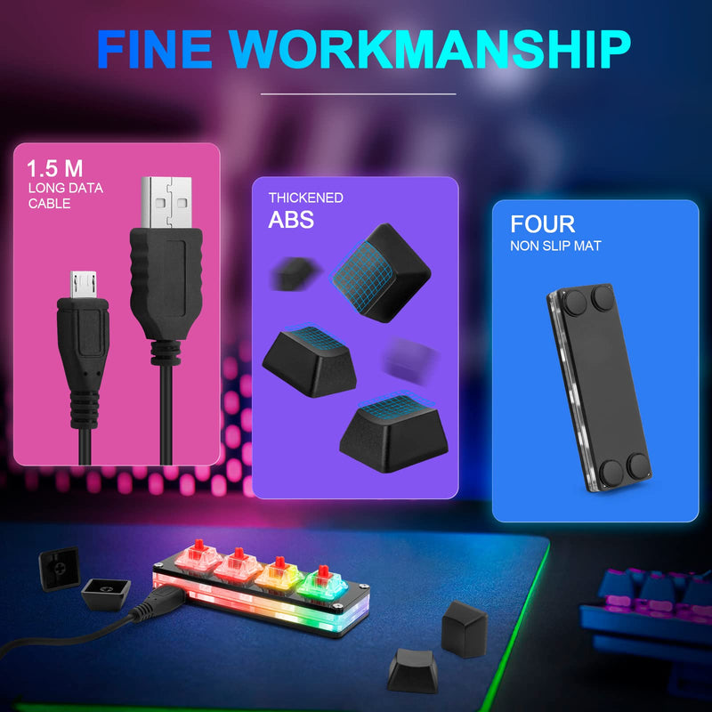 Ecarke Black Mini 4-Key Keypad Mechanical Gaming Keyboard, Set by Yourself Programming with 1.5m USB Data Cable（Upgrade Cherry Shaft & RGB LED）