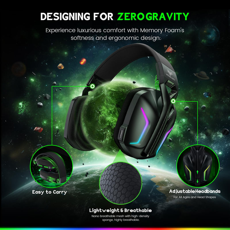 WESEARY Wireless Gaming Headset for Xbox Series X|S, 2.4GHz Ultra-Low Latency Headset with Noise Cancelling Mic for PC, PS5, PS4, Switch, Mac, 3D Surround Sound, Bluetooth 5.4, 50H Battery Raven Black