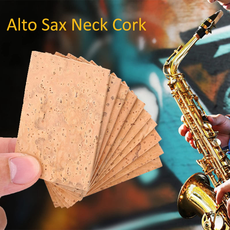 Alto Sax Neck Cork, 10pcs Saxophone Neck Cork, Universal Sax Joint Cork Sheet, Saxophone Cork Replacement Kit for Alto/Soprano/Tenor Saxophone