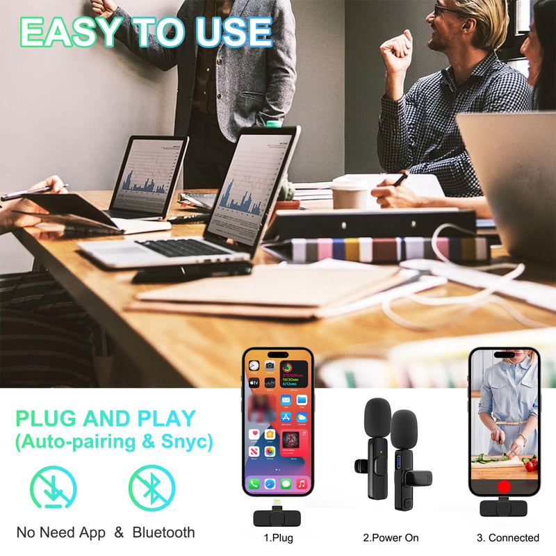 [AUSTRALIA] - 2 Pack Wireless Lavalier Microphone for iPhone iPad, Professional Lapel Mics, Wireless Mic Plug-Play, Lapel Microphone for Video Recording Interview Conference Podcast Vlog YouTube TikTok 