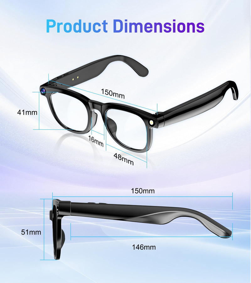 Smart Glasses with Camera and Bluetooth - AI Glasses for Men Anti-Shake Real-Time Translation Object Recognition ChatGPT Assistant Long Battery Life for Meetings Video Recording Vlogs (Universal Size) Universal Size