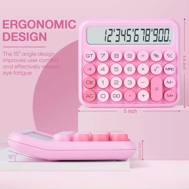 Mechanical Switch Calculator, 12 Digits, Large LCD Display, Pink Calculator Big Buttons, Mechanical Calculator, Calculators Desktop Calculator, Cute Calculator,for Everyday Life and Basic Office Work