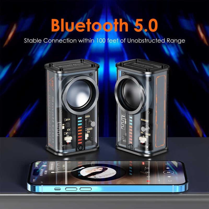 [AUSTRALIA] - Portable Bluetooth Speaker with Lights, Transparent Wireless Mini Bluetooth Speaker with TWS, Perfect Small Speaker HD Sound and Bass for Office, Home, Shower, Room, Bike, Car (Black) Black 
