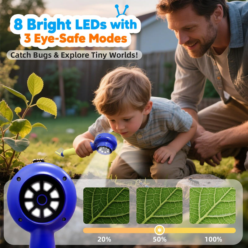 Kids Microscope with Bug Catcher Kit, 1080P Digital Mini Handheld Microscope STEM Science Toy with LED Light, Rechargeable, Portable, Supports 64GB TF Card, Educational Gift for Kids Ages 3-12 (Blue) Blue