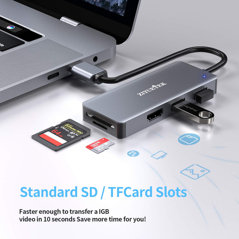 USB to HDMI Adapter, 5-in-1 USB hub 3.0 with HDMI 1080p for Extended Monitor PC Laptop Desktop, 2 USB Ports, SD and Micro SD Card Reader[for Windows Series Laptop PC only] USB3.0