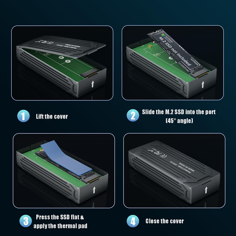 GLOTRENDS ST5115 40Gbps USB4 M.2 NVMe SSD Enclosure for 2280/2230 M.2 NVMe SSD, ASM2464 Controller, Compatible with Thunderbolt 4/3/USB4/USB C