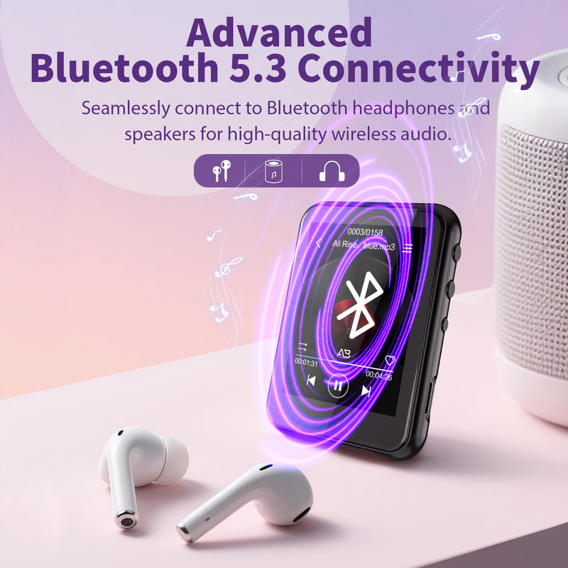[AUSTRALIA] - 64GB MP3 Player with Bluetooth 5.3, QNGEE 2.4 inch Full Touchscreen Music MP3 for Kids, FM Radio, Voice Recorder, HiFi Sound, E-Book, Earphones Included Black & Orange Case 64GB 