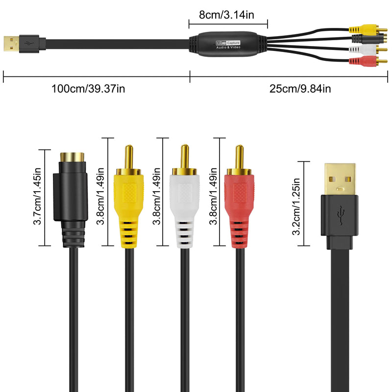 [AUSTRALIA] - XMSJSIY USB 2.0 Audio Video Capture Card S Video RCA to USB Digital Grabber Recorder CVBS VHS VCR to Digital Converter for DVD Player,Laptop,PC,Tape Recording -1.2M/3.9FT (S-Video+3 RCA Male to USB) S-video+3 RCA Male to USB 