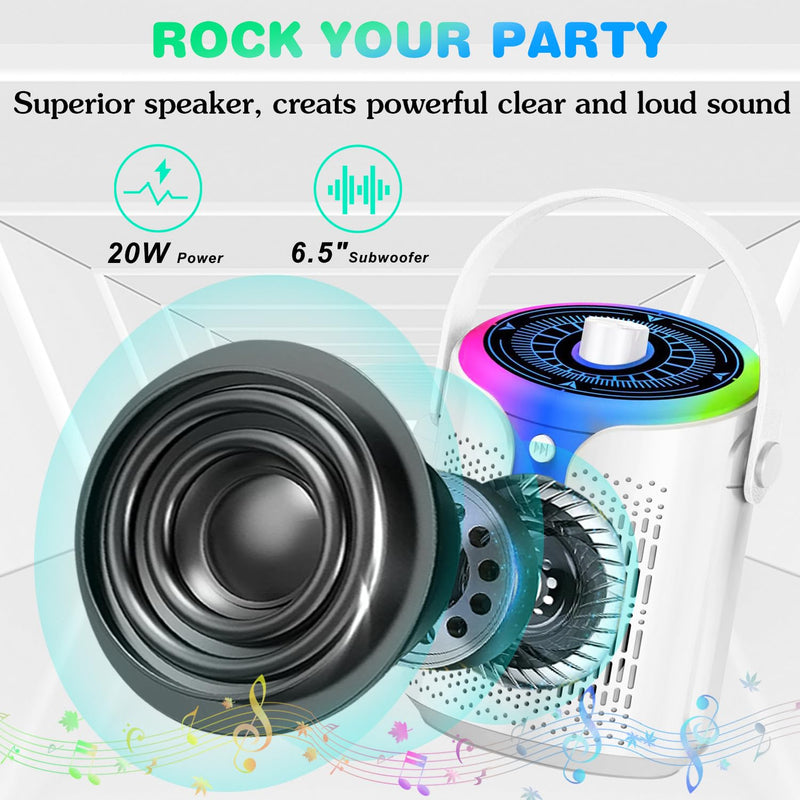Karaoke Machine, Portable Karaoke Speaker for Adults Kids, Mini Bluetooth Speaker with 2 Wireless Mics and Dynamic Lights, Ideal Gifts Toys for Girls Boys Family Home Party