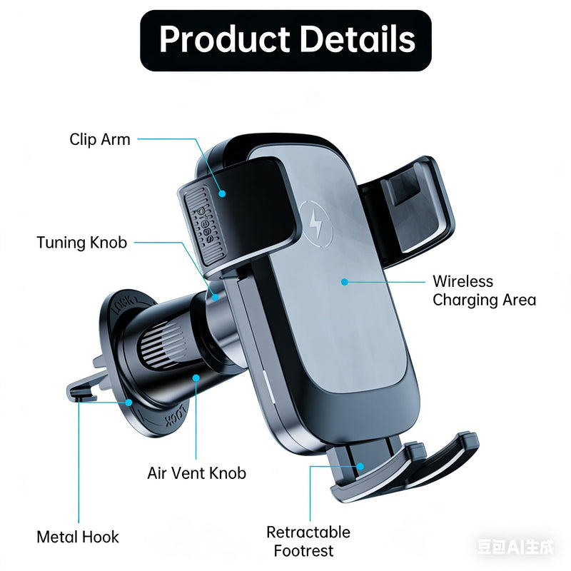 Wireless Car Charger, Auto-Clamping Air Vent Mount Car Phone Holder - 15W/10W/7.5W Fast Charging Compatible with iPhone 17/16/15/14/13/13 Pro/12 Pro Max/12 Pro/12 & Samsung Galaxy, Gift for Men Women Grey