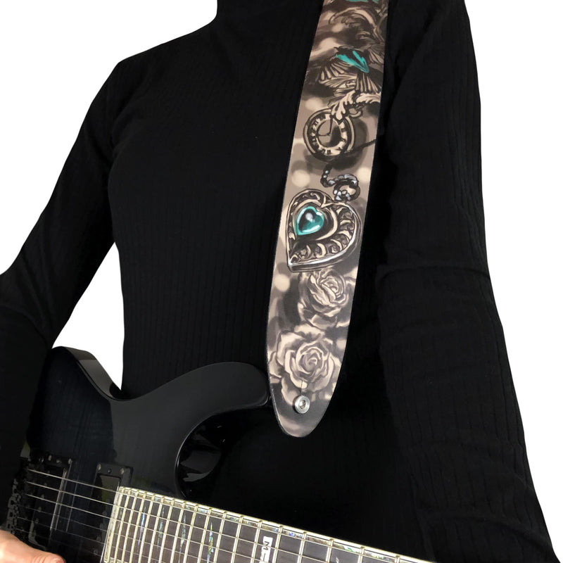 Perris Leathers Ltd. - Guitar Strap - Suede - Adjustable - for Acoustic/Bass/Electric Guitar - Made in Canada Green Lock Heart