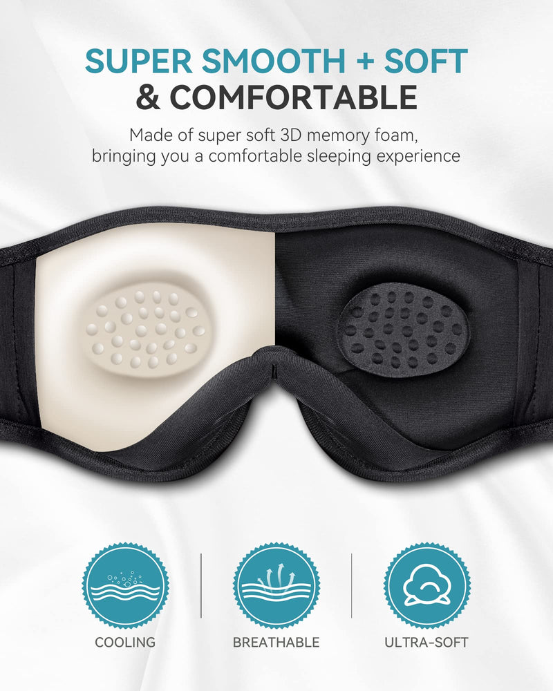 MUSICOZY Sleep Headphones 3D Bluetooth 5.4 Wireless Sleep Mask, Sleeping Headphones Music Eye Mask Earbuds for Side Sleepers, Air Travel, Meditation, Built-in Ultra Soft Thin Speakers, Pack of 2