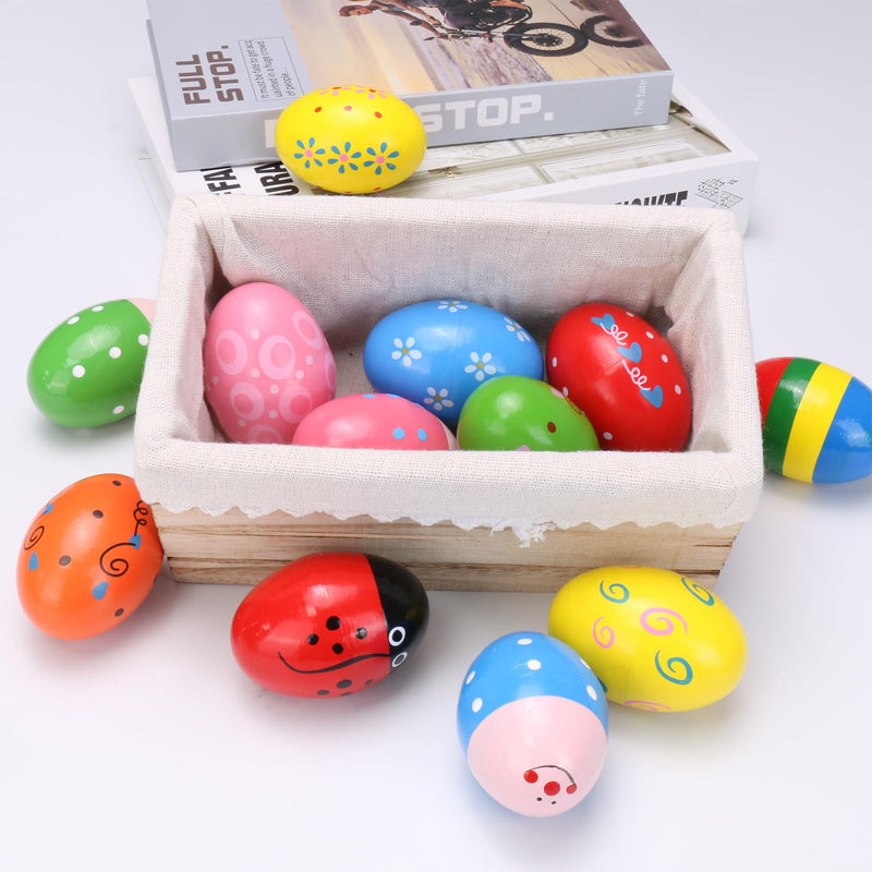 [AUSTRALIA] - Wooden Colorful egg shaker for children's Hand Percussion Shakers instruments pieces random patterns Easter Halloween props (Multicolour 18 PCS) Multicolour 18 Pcs 