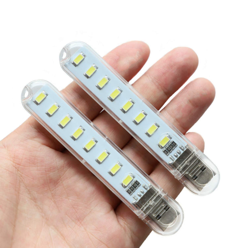 USB Light,Night Light Plug in,Small Led Light Stick with 8 Lamp Beads for Power Brick/Portable Power Station(Pack of 8)(White) White