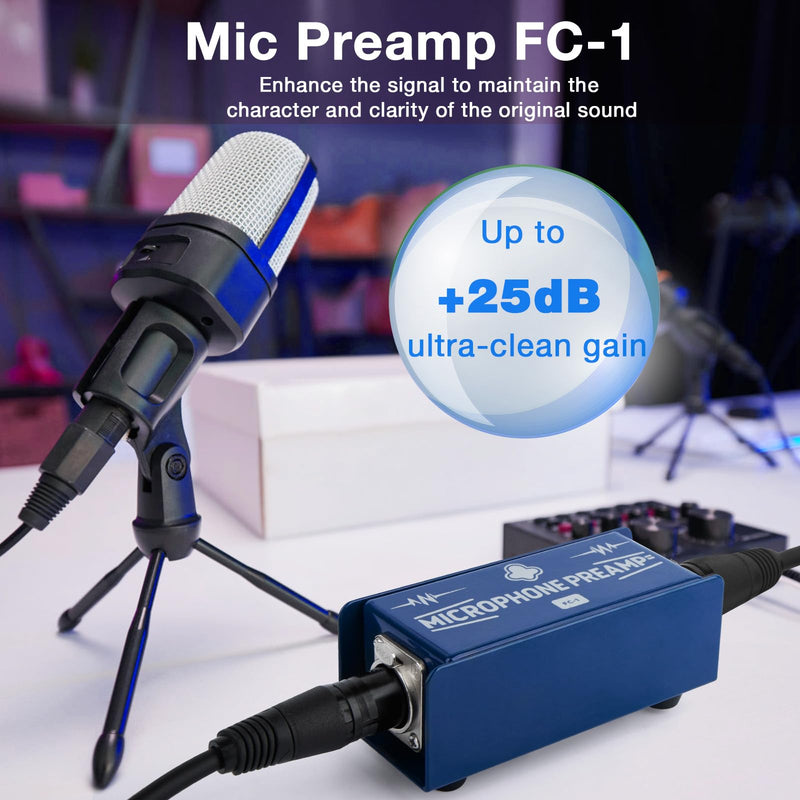Mic Preamp FC-1 Microphone Gain Booster for Home Studios & Professional Recording | Compatible with Shure SM7B & Electro-Voice RE20 | Perfect for Podcasts, Live Sound & Studio Recording