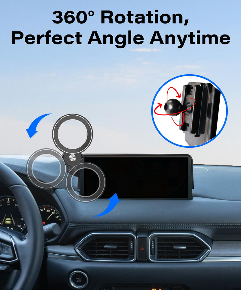Car Phone Holder for 2021 2022 2023 2024 2025 Mazda CX-5 Accessories | 10.25-inch Screen Clip-On MagSafe Strong Magnets Cell Phone Mount, 360° Rotatable Hands-Free Holder, Not Block Air Vents fit for 2021-2025 Mazda CX5 (10.25 Inch)