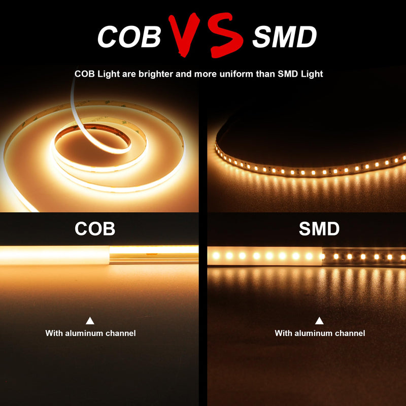 COB LED Strip, Warm White LED Strip Lights 32.8ft, 2700K COB LED Light Dimmable LED Strip, CRI92+, 8mm Width, 24V Flexible COB LED Tape Light for TV, Bedroom, Kitchen Cabinet, Closet, Home.