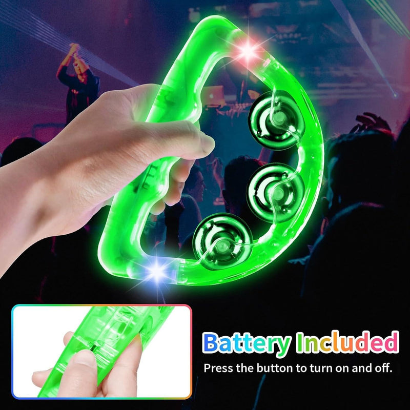 12 Pieces Light Up Tambourine, LED Tambourines for Adults Kids, Musical Flashing Tambourine Glow Tambourines Handheld Percussion Instrument for Wedding Party