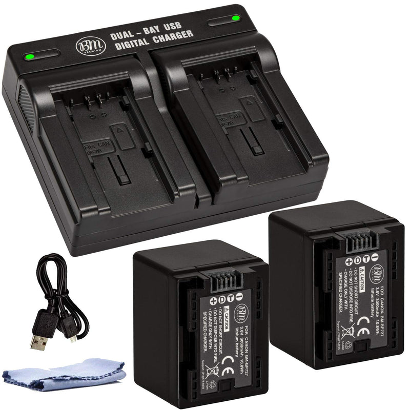 [AUSTRALIA] - BM Premium 2 BP-727 Batteries and Dual Charger for Canon Vixia HFR80 HFR82 HFR800, HFR70, HFR72, HFR700, HFR32, HFR300, HFR40, HFR42, HFR400, HFR50, HFR52, HFR500, HFR60, HFR62, HFR600 Camcorder 