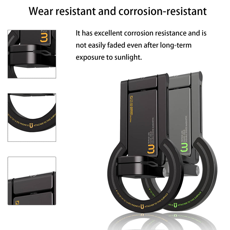 Magnetic Phone Tripod for Travel, Airplane Phone Holder with 360°Rotation, Immediate Attach Attractive Car Phone Stand Highlighting Hard Wearing Metal Base and Flexible Positioning for Guidance (Black Black