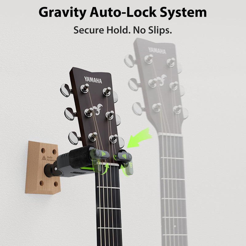 [AUSTRALIA] - Auto Lock Guitar Wall Mount 3-Pack, Reinforced 4-Screw Base, Locking Guitar Hanger for Heavy Bass, Electric, Acoustic Guitar, Soft Velvet Contact Surface to Protect Nitro Lacquer 3 Pack 
