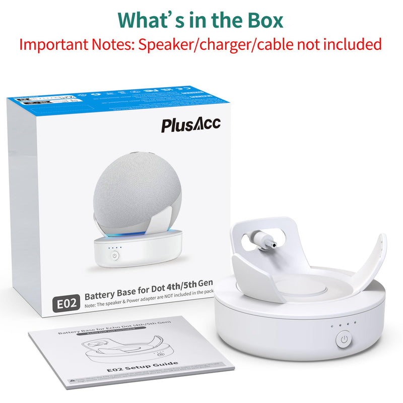 PlusAcc Battery Base for Dot 5th Gen & Dot 4th Gen - Portable Table Rechargeable Stand Accessories Compatible with iPhone Models & Dot 5th Generation (White) White