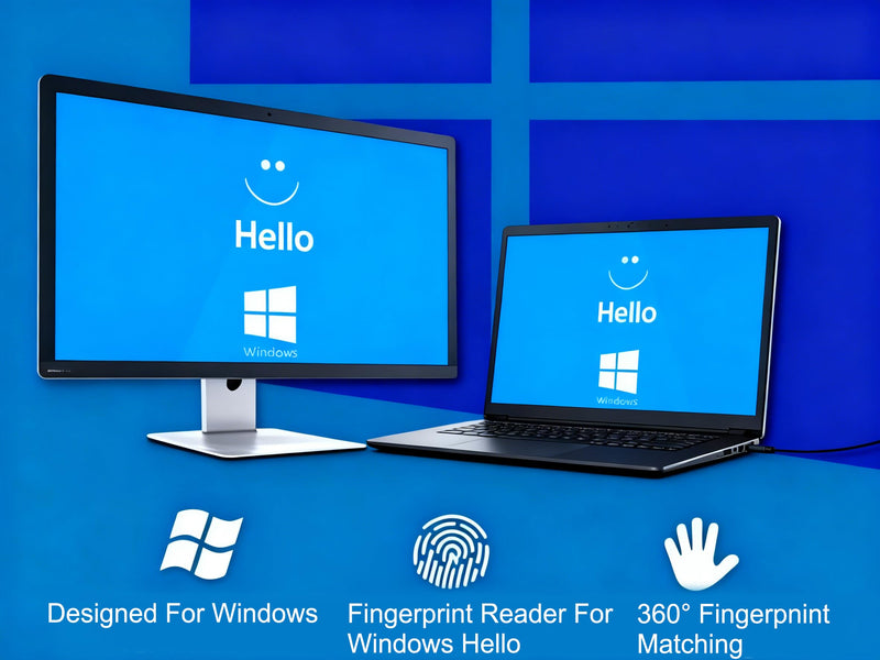 USB Fingerprint Reader Fingerprint for Windows10/11, Tap and Go with 360° Touch with 5ft Extension Cable-Windows Password Free Operation Windows Hello Automatic Driver Installation