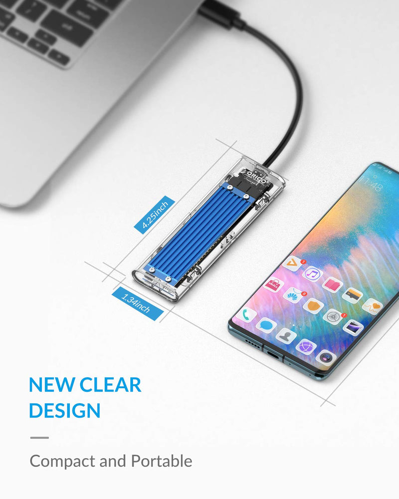ORICO NVME M.2 to Type-C USB3.1 Gen2 10Gbps Transparent External Solid State Drive Adapter Enclosure for 2280 2260 2242 2230 PCI-E M2 M-Key SSD, USB Type C Converter Case (TCM2-Blue) Blue