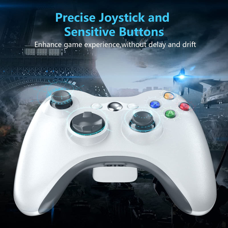 Wireless Controller for Xbox 360, 2.4GHZ Gamepad Joystick Controller Remote for PC Windows 7,8,10 with Receiver Adapter, White