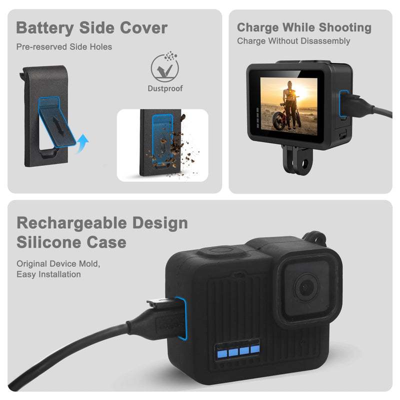 [AUSTRALIA] - FitStill Silicone Sleeve Rubber Case for Go Pro Hero 4K,Protective Housing Case Replace Battery Side Cover&Screen Protectors&Lens Caps&Lanyard for Hero4K 2024 Action Camera Accessories Kit Hero 4K (Silicone Case) 