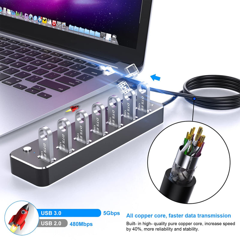 USB Hub,VKUSRA 7 Port USB Hub 3.0 with 4ft USB Extension Cable Multiple Port,Individual USB On/Off Switch and LED Indicator,USB Splitter for Laptop,Mac,Xbox,Printer, Flash Drive USB HUB 7 PORTS