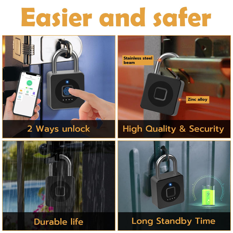 [AUSTRALIA] - Pothunder Fingerprint Padlock, Fingerprint Lock with APP, Padlock with Keyless Biometric, Smart Padlock Waterproof Suitable for Gym, Locker, Gates, Fence and Storage Black 